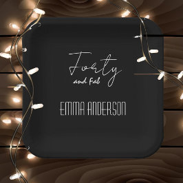 Veertig en Fab Tekst Naam Modern Zwart Papieren Bordje