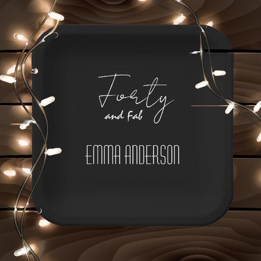 Veertig en Fab Tekst Naam Modern Zwart Papieren Bordje