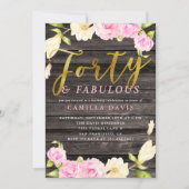 Veertig en fabelachtig roze bloemen verjaardagsfee kaart (Voorkant)