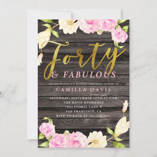 Veertig en fabelachtig roze bloemen verjaardagsfee kaart (Voorkant)