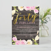 Veertig en fabelachtig roze bloemen verjaardagsfee kaart (Staand voorkant)