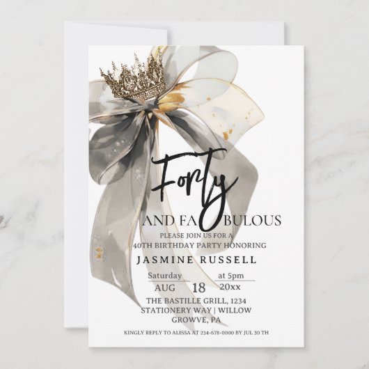 Veertig en Fabulous Boog Verjaardagsfeestje Voor V Kaart (Voorkant)