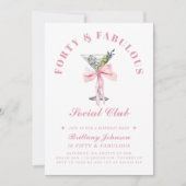Veertig en Fabulous Bow & Martini 40e verjaardag Kaart (Voorkant)