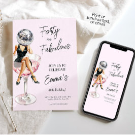 Veertig en Fabulous Disco Verjaardag Custom Invite Kaart