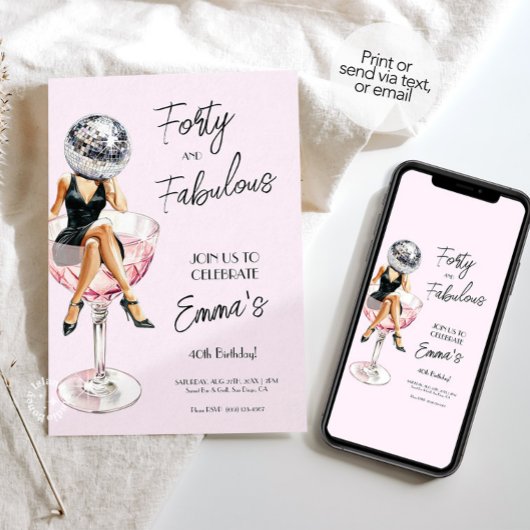 Veertig en Fabulous Disco Verjaardag Custom Invite Kaart