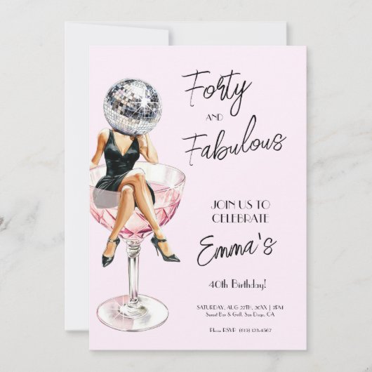 Veertig en Fabulous Disco Verjaardag Custom Invite Kaart (Voorkant)