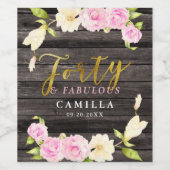 Veertig en Fabulous Elegant Bloem Verjaardag Wijn Etiket (Enkel label)