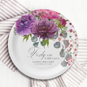 Veertig en Fabulous Elegant Floral 40e verjaardag Papieren Bordje