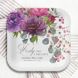 Veertig en Fabulous Elegant Floral 40e verjaardag Papieren Bordje