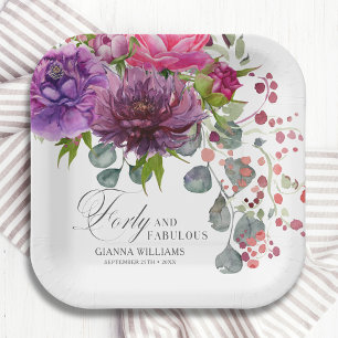 Veertig en Fabulous Elegant Floral 40e verjaardag Papieren Bordje