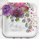 Veertig en Fabulous Elegant Floral 40e verjaardag Papieren Bordje<br><div class="desc">Veertig en Fabulous Elegant Floral 40th Birthday Party Paper Borden zijn voorzien van een stijlvolle waterverf bloem in roze,  paarse en glanzende stijl. Voeg gewoon je aangepaste tekst toe voor je veertigste verjaardagsfeestje. Gepersonaliseerd door de tekst in de tekstvakjes uit te geven verstrekt. Ontworpen door ©Evco Studio www.zazzle.com/store/evcostudio</div>