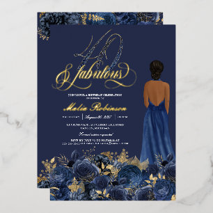 Veertig en Fabulous Elegante Blauwe & Gouden Verja Folie Uitnodiging