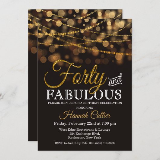 Veertig en Fabulous Glitter Verjaardag Uitnodiging (Voorkant / Achterkant)