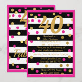 Veertig en Fabulous Hot Pink Black White Gold-dag Kaart (Voorkant / Achterkant)