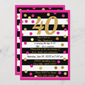 Veertig en Fabulous Hot Pink Zwart Wit Gouden Bday Kaart (Voorkant / Achterkant)