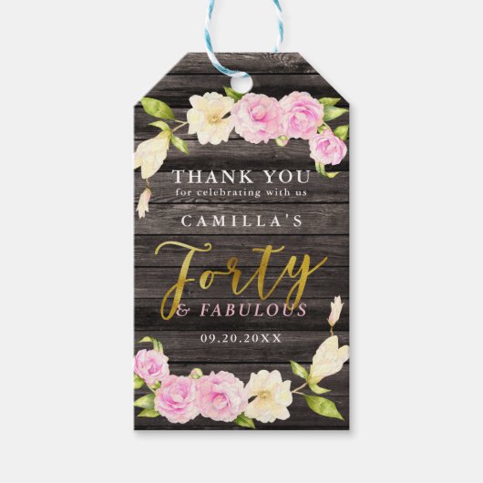 Veertig en Fabulous Rustieke Bloemen Verjaardagsgu Cadeaulabel (Voorkant)