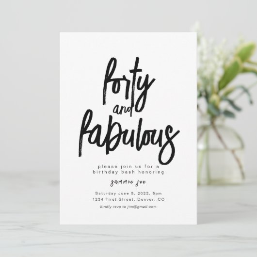Veertig en Fabulous Verjaardagsuitnodiging Sjabloo Kaart (Staand voorkant)