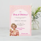 Veertig en fantastische retro roze verjaardag uitn kaart (Staand voorkant)