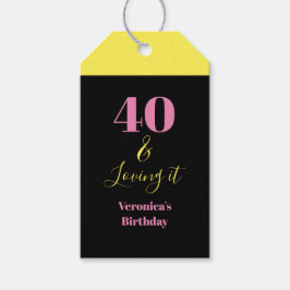Veertig en geniet ervan 40e verjaardag Geel Zwart Cadeaulabel