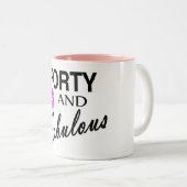 Veertig en vruchtbaar tweekleurige koffiemok (Voorkant rechts)