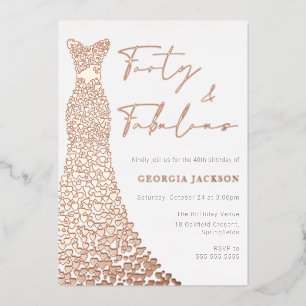 Veertig & Fab Jurk 40e Verjaardag Echt Roos Goud Folie Uitnodiging