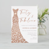 Veertig & Fab Jurk 40e Verjaardag Echt Roos Goud Folie Uitnodiging (Staand Voorkant)