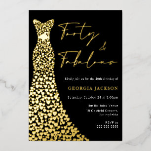 Veertig & Fab Jurk 40e verjaardag Zwart & Goud Folie Uitnodiging