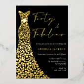 Veertig & Fab Jurk 40e verjaardag Zwart & Goud Folie Uitnodiging (Voorkant)