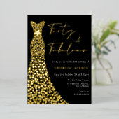 Veertig & Fab Jurk 40e verjaardag Zwart & Goud Folie Uitnodiging (Staand Voorkant)