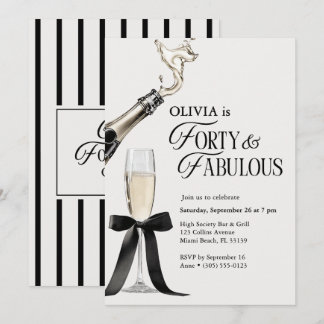Veertig & Fabulous Chic Champagne Strik 40e Verjaa Kaart