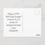 Veertig Fabulous Goud Zwart Rode Rozen Verjaardag  Briefkaart (Achterkant)