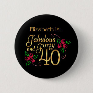 Veertig Fabulous Gouden Zwarte Rozen Verjaardag Ronde Button 5,7 Cm