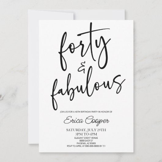 Veertig & Fabulous Minimaal 40e Verjaardagsfeest Kaart (Voorkant)