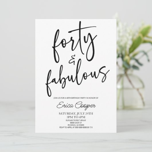 Veertig & Fabulous Minimaal 40e Verjaardagsfeest Kaart (Staand voorkant)