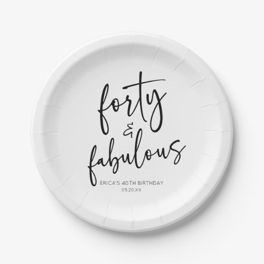 Veertig & Fabulous Minimaal 40e Verjaardagsfeest Papieren Bordje (Voorkant)