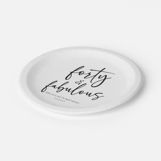 Veertig & Fabulous Minimaal 40e Verjaardagsfeest Papieren Bordje (Gekanteld)