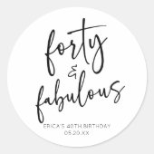 Veertig & Fabulous Minimaal 40e Verjaardagsfeest Ronde Sticker (Voorkant)