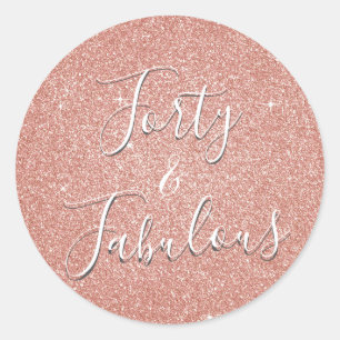 Veertig & Fabulous Roos Goud Blush Roze Glitter Ronde Sticker
