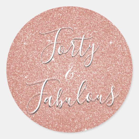 Veertig & Fabulous Roos Goud Blush Roze Glitter Ronde Sticker (Voorkant)