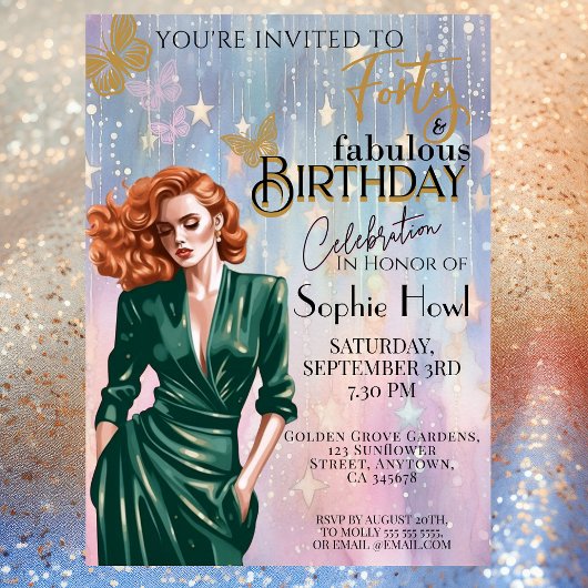 Veertig & Fabulous Verjaardagsfeestje Nodig Glamou Kaart