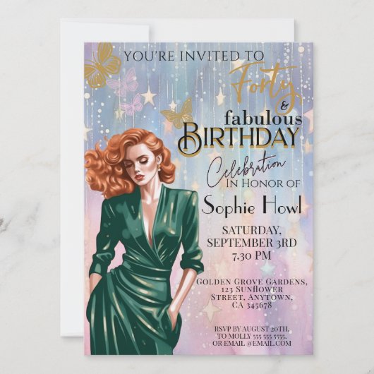 Veertig & Fabulous Verjaardagsfeestje Nodig Glamou Kaart (Voorkant)