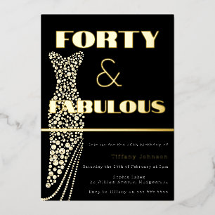 Veertig & Fabulous Vintage Jurk Goud 40e Verjaarda Folie Uitnodiging