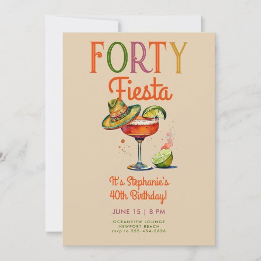 Veertig Fiesta Kleurrijke Margarita 40e Verjaardag Kaart (Voorkant)