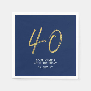 Veertig   Goud & Marineblauwe Lettering 40e Verjaa Servet