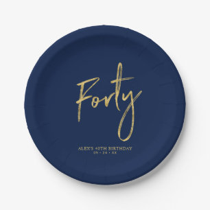 Veertig   Goud & Navy Blauwe Lettering 40ste verja Papieren Bordje