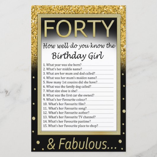 Veertig Hoe goed ken je het verjaardagsmeisje? (Voorkant)