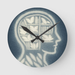 Veertig hoofd met gloeiende witte boeken (Dark BG) Ronde Klok