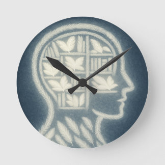 Veertig hoofd met gloeiende witte boeken (Dark BG) Ronde Klok