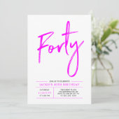 veertig | Hot Pink 40e uitnodiging van de Birthday (Staand voorkant)