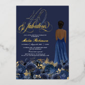 Veertig jaar oud en vruchtbaar Elegant blauw & gou Folie Uitnodiging (Voorkant)